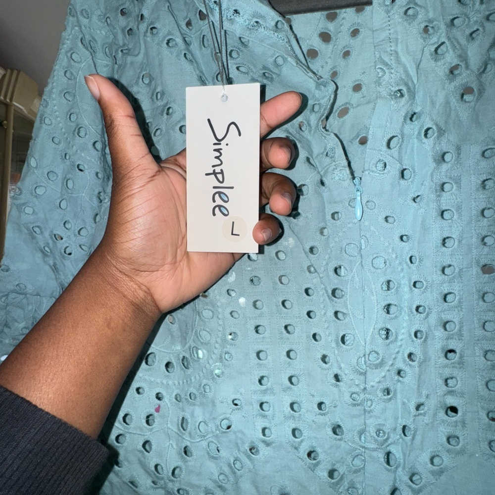 Simplee Apparel Teal Eyelet Blouse